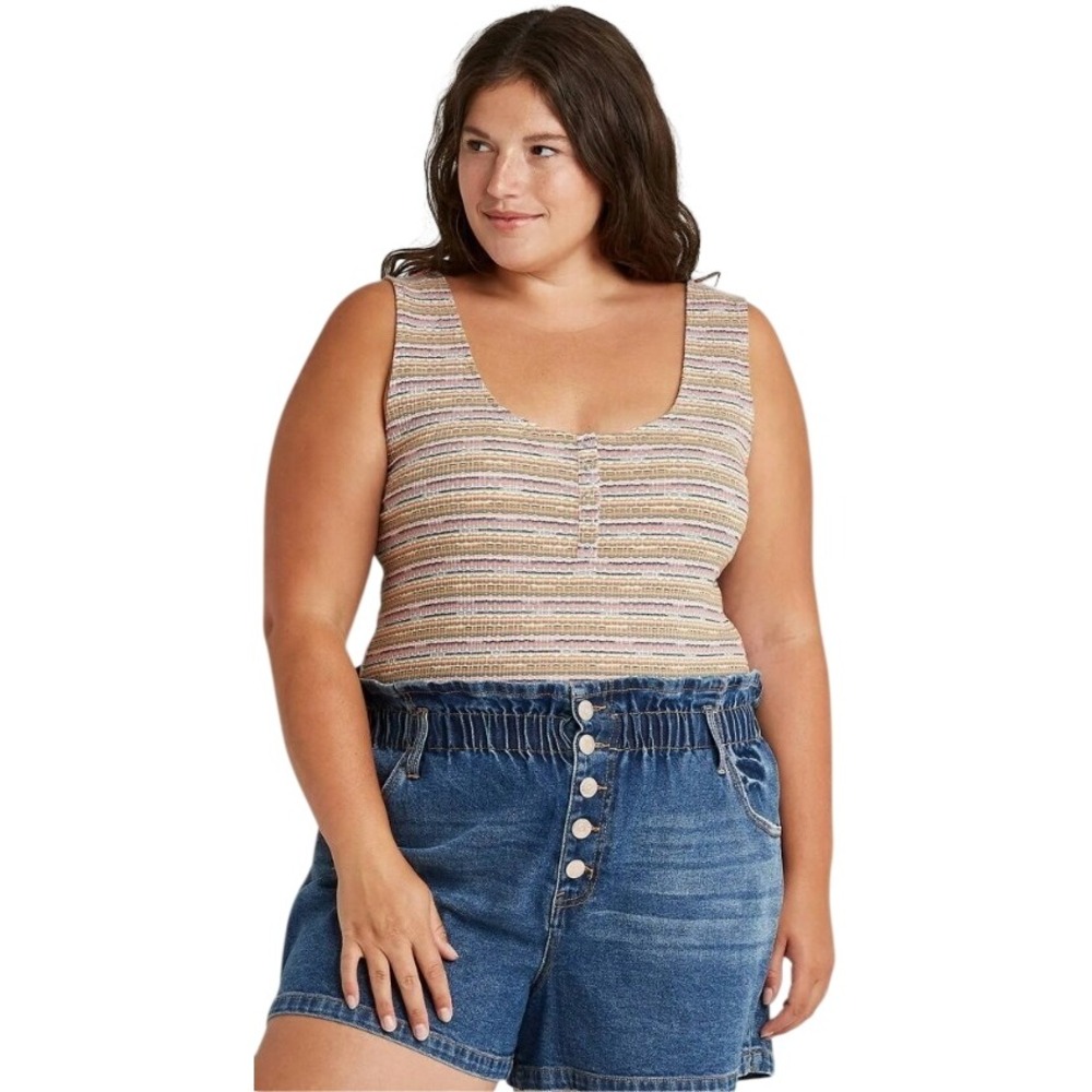 Wild Fable‎ Womens XL Multi Color Striped Henley Bodysuit Scoop Neck nwt